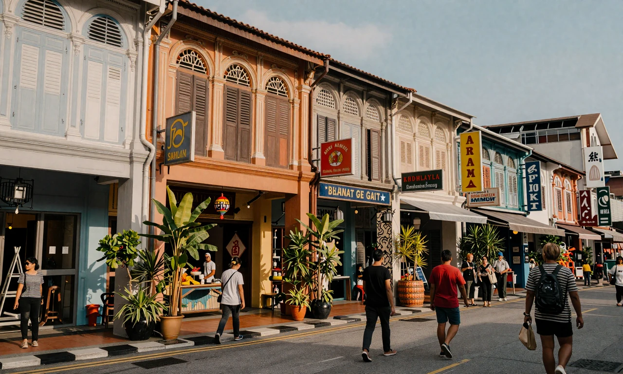 Vibrant multicultural street in Kuala Lumpur showcasing Malay, Chinese, and Indian Malaysian heritage